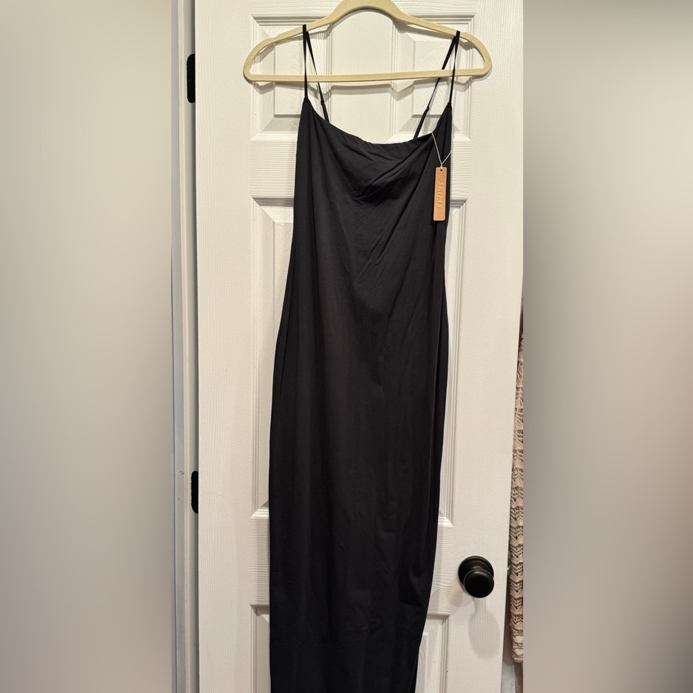Skims Onyx Long Slip Dress